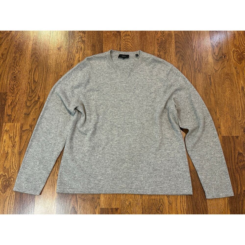 Vince 100% Cashmere Crew Neck Sweater Men's XL Gray Repaired Timeless Luxury